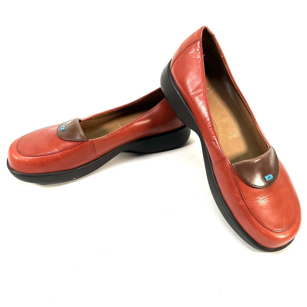 Dansko Flats Shoes EU39 US8 Red Desiree Loafer Clogs Leather Aqua Bead Comfort